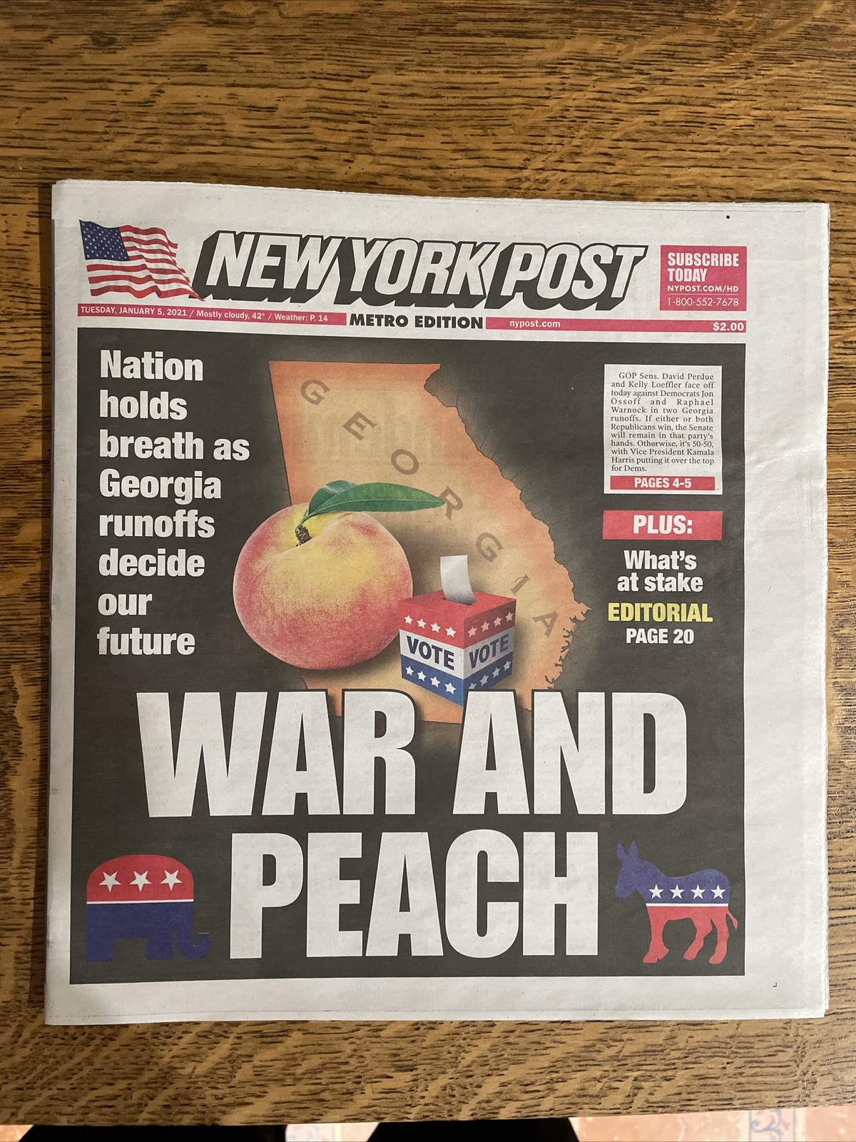 JAN 5, 2021 NEW YORK POST GEORGIA SENATE RUNOFFS DECIDE THE NATION’S FUTURE