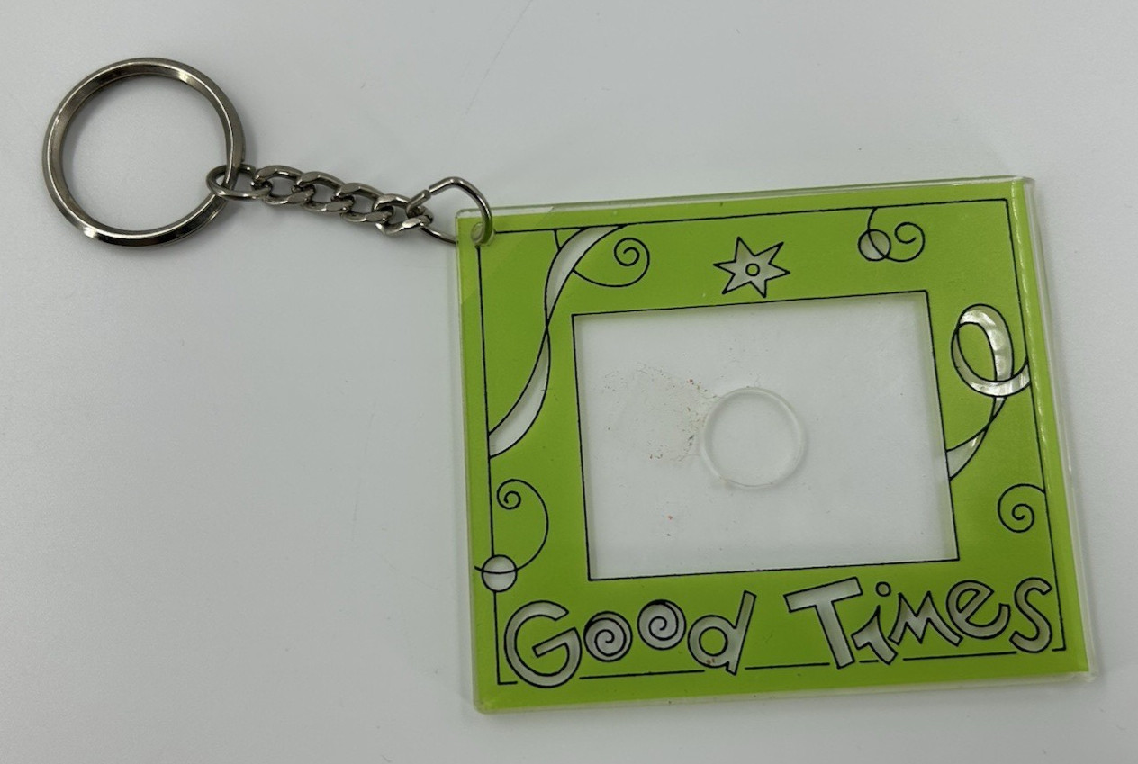 Vintage Good Times Green Framed Phot Picture Keychain Key Ring Fob Collectilbe