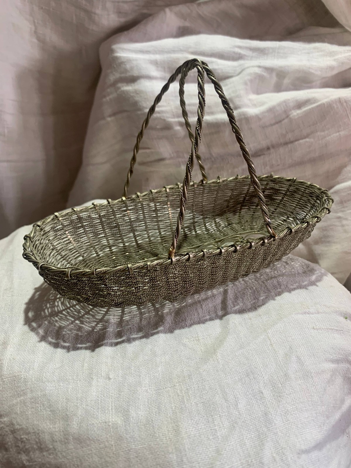 Vintage USSR Silver-Plated Melchior Wire Mesh Basket / Tray