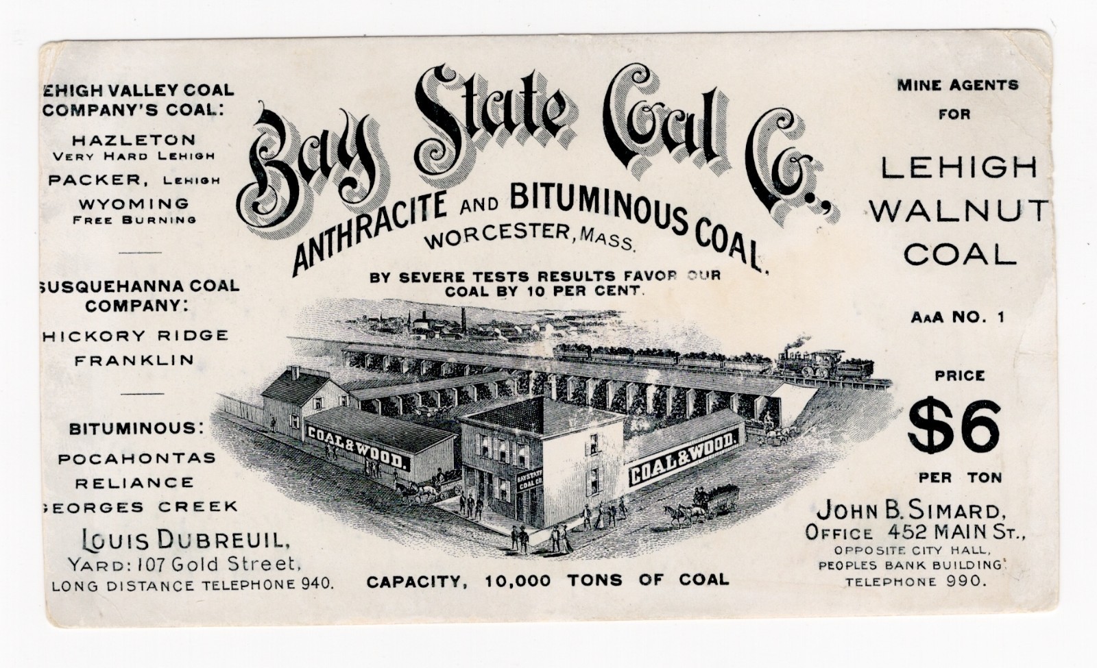 1910 Bay State Coal Co Trade Card Worcester MA Industrial Train Wagon