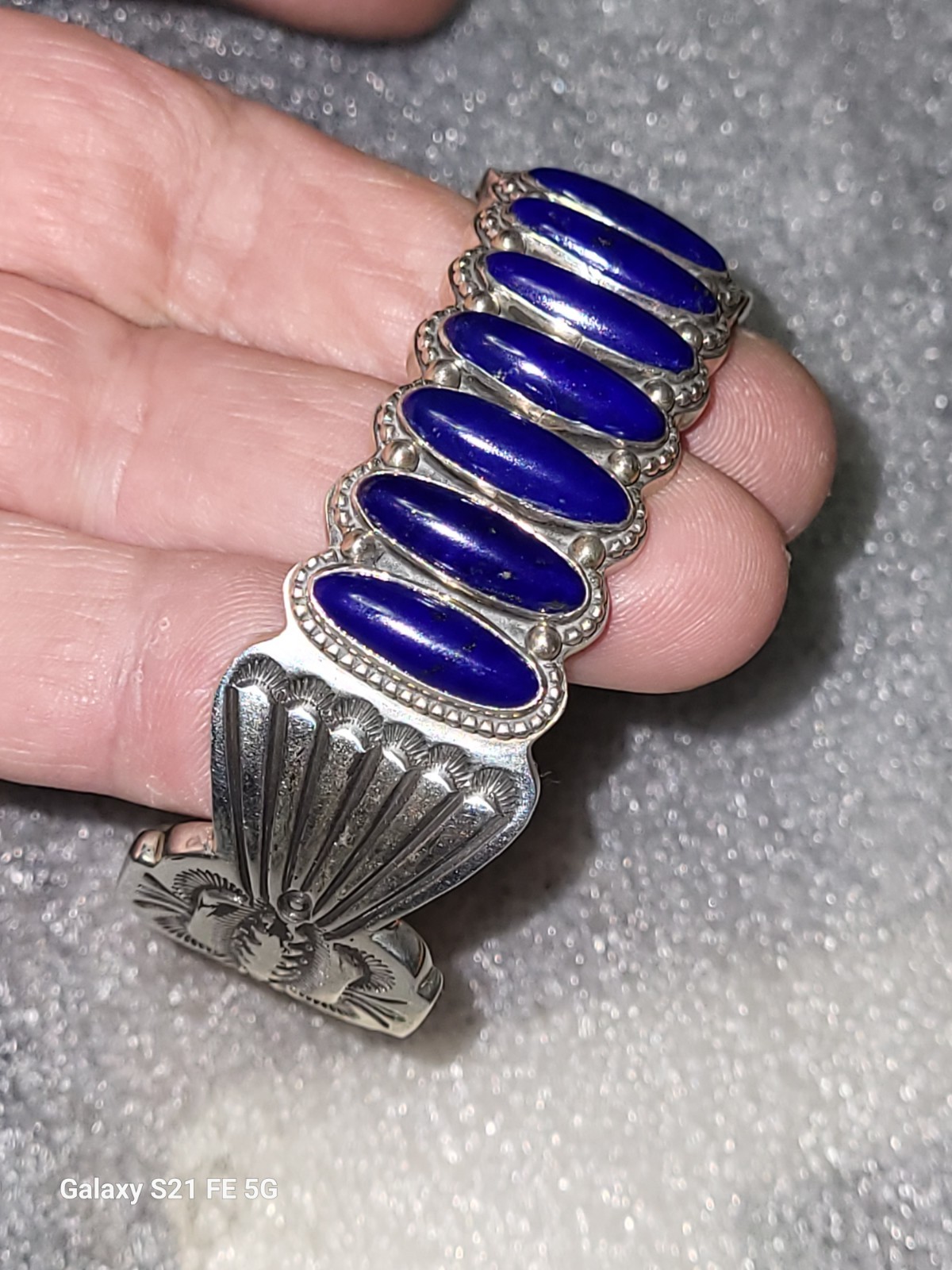 Vintage Ernest Ray Begay Sterling Silver & Lapis Navajo Cuff Bracelet