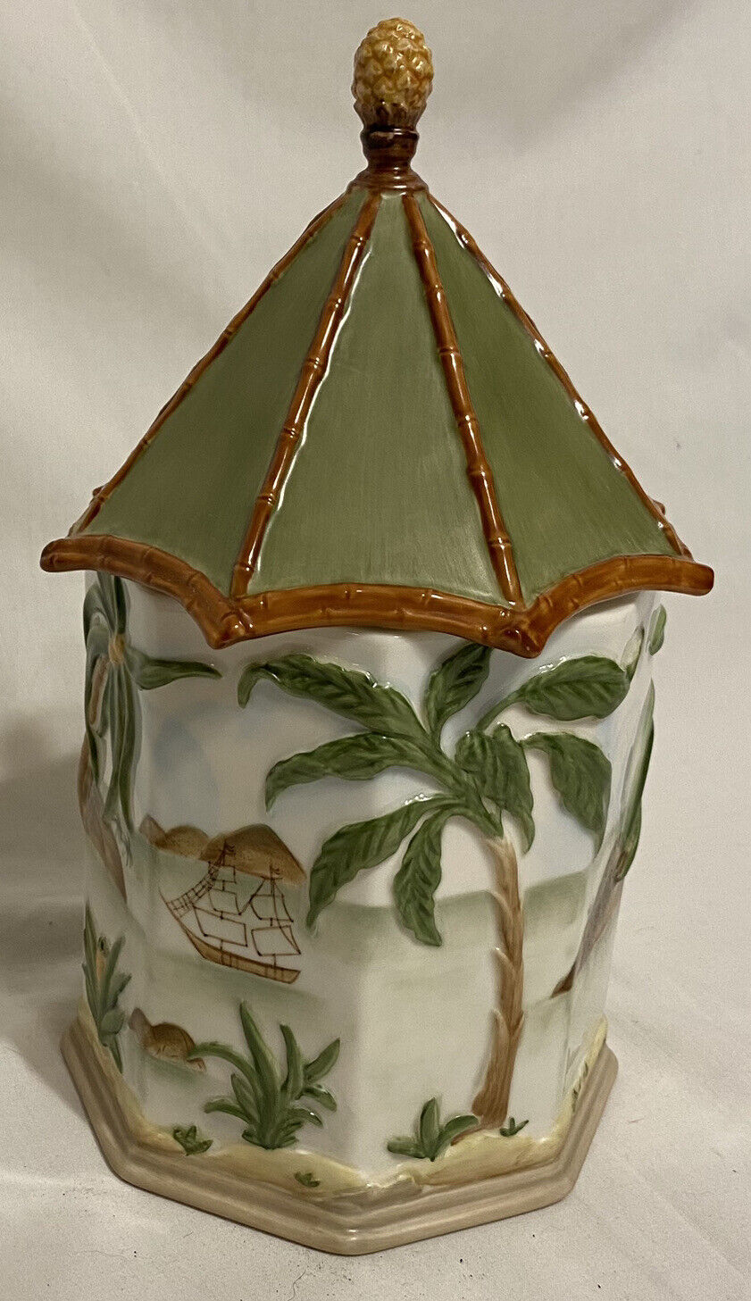 Lenox British Colonial Collection Canister Palm Trees Pineaplles Islands Ship