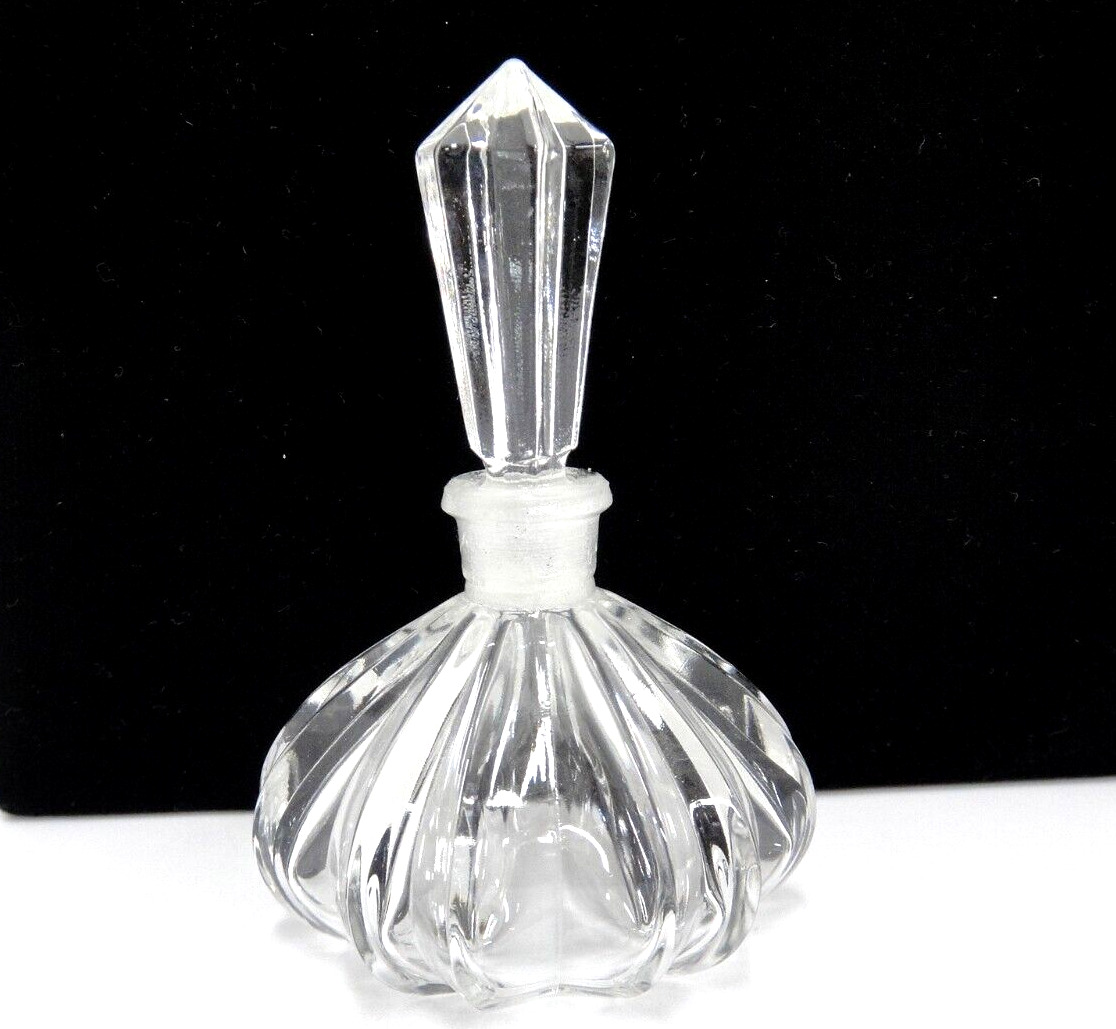 Crystal Perfume Bottle w Stopper Faceted Ribbed Ridges 4.5\