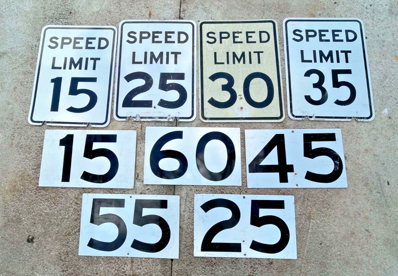 9 (NINE)  | Lot | Authentic Retired SPEED LIMIT Sign | MPH Highway | 18