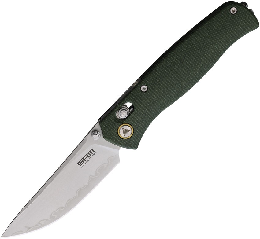 SRM Knives Medal 255L-MG3 Green Micarta Folding 140Cr Pocket Knife 255LMG3
