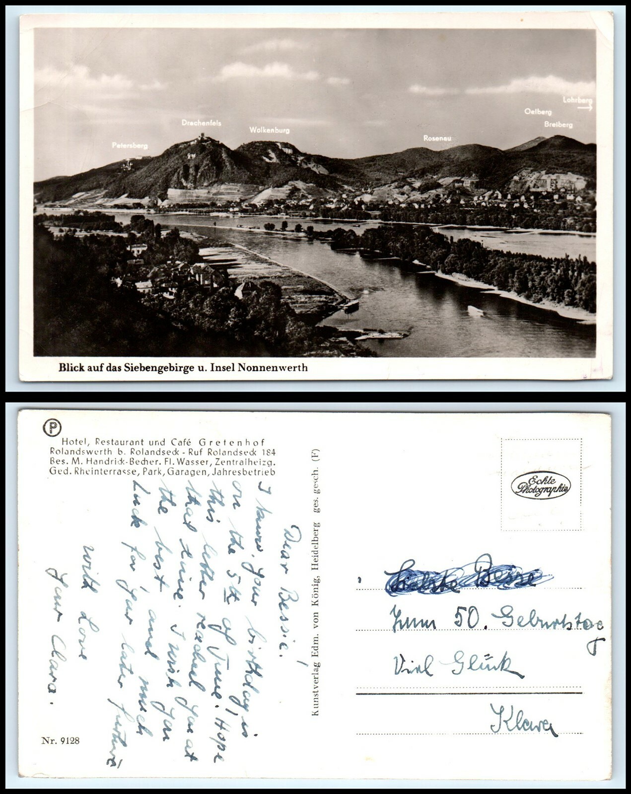 GERMANY RPPC Postcard - Blick Auf das Siebengebirge u Insel Nonnenwerth C5