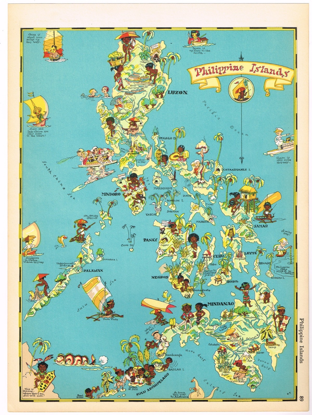 ORIGINAL GAY GEOGRAPHY RUTH TAYLOR VINTAGE PICTORIAL MAP PHILIPPINE ISLANDS 1935