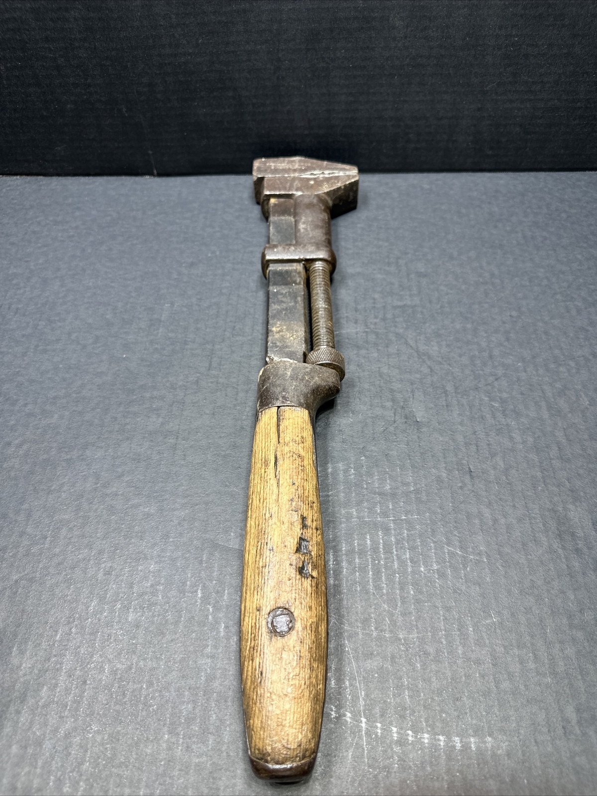 Vintage W&B Whitman & Barnes   Adjustable Wood Handle Wrench