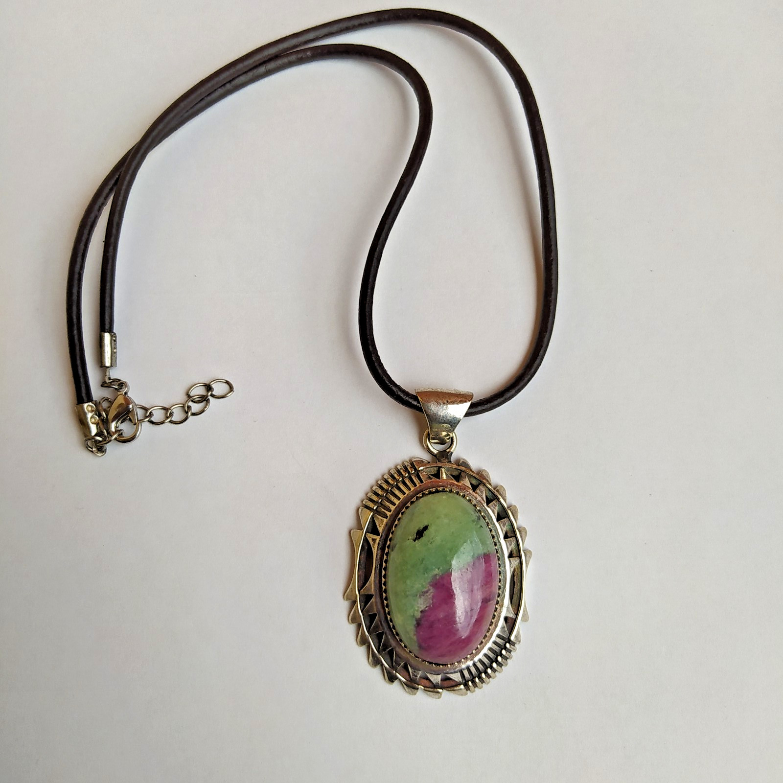Ancient Vintage Victorian Pendant Sterling Silver Natural Ruby Zoisite Stone