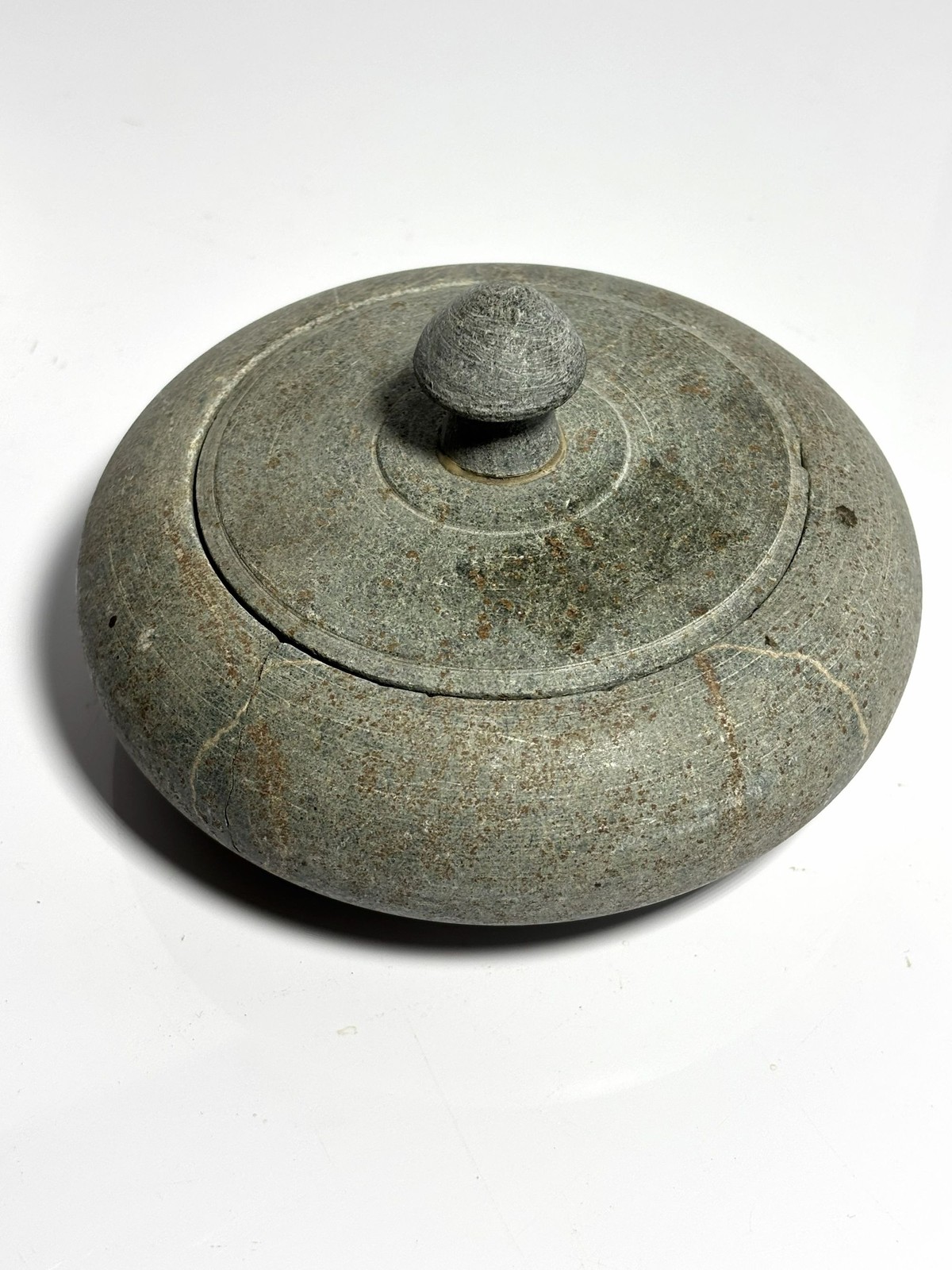 Antique Hand-Carved Stone Storage Curd Jar With Lid - Rustic Gray Tones - 5