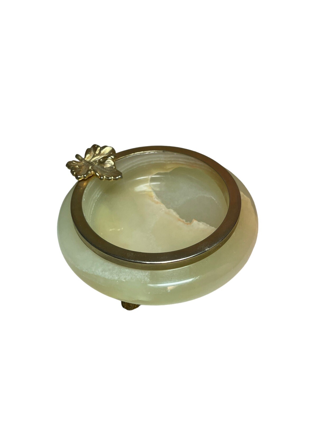 GSE OTTONE GARANTITO ITALIAN ALIBASTER Pale Green & Gold Vintage TRINKET DISH