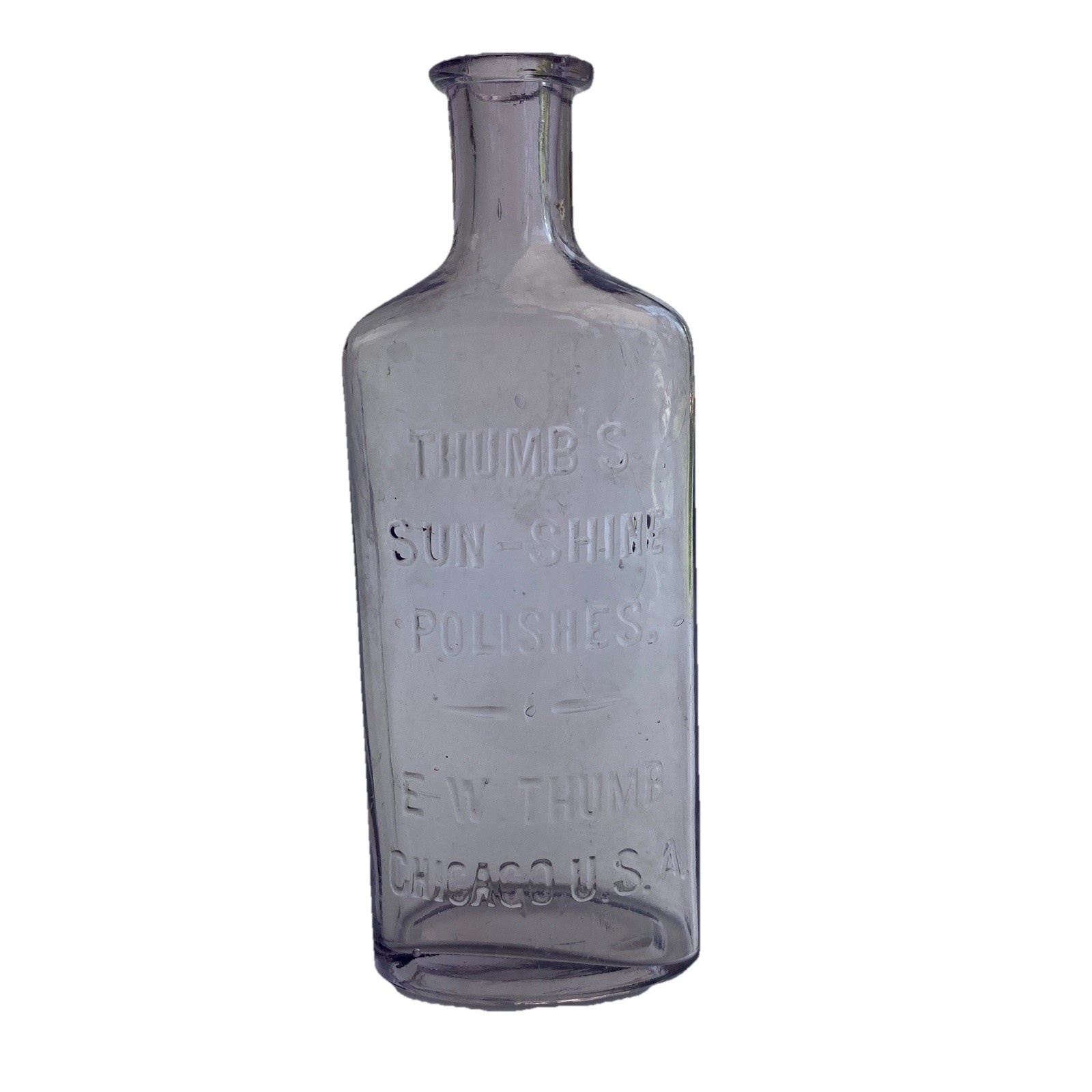 Vintage Glass Bottle Thumb’s Sun-shine Polishes Display Prop Chicago Purple Tint