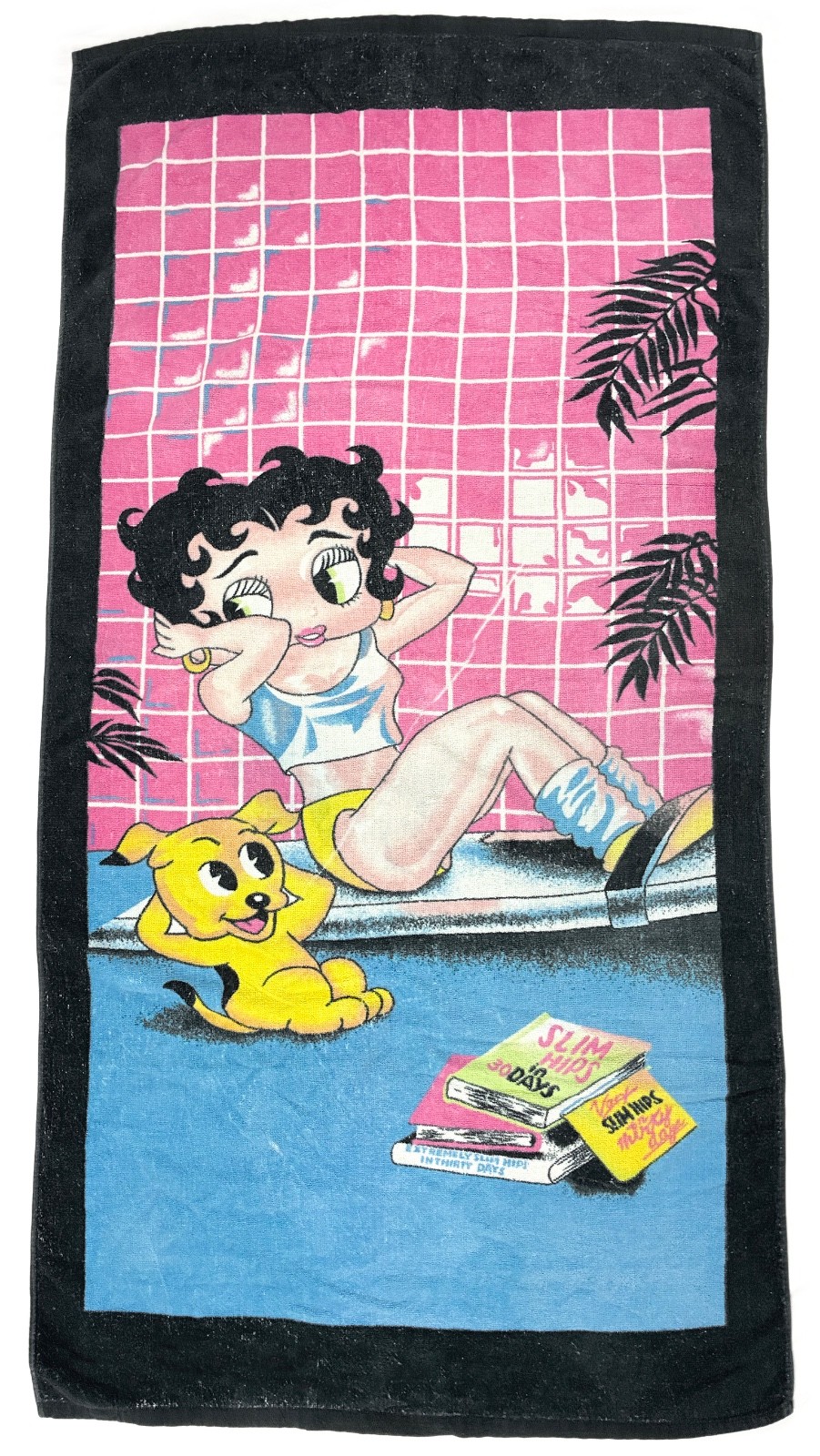 Vintage 1980s Jay Franco Cartoon Beach Towel BETTY BOOP & DOG PUDGY Workout Pink