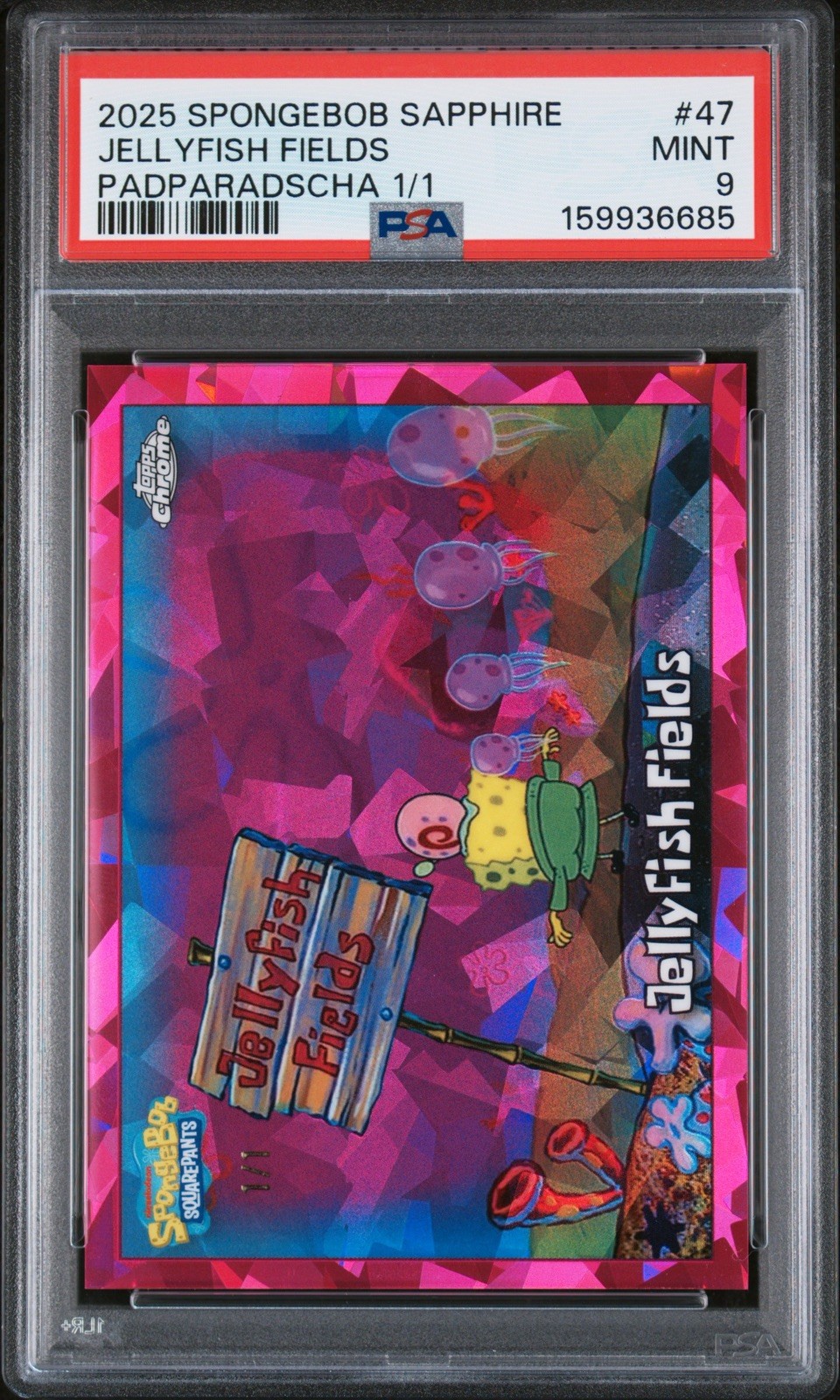 2025 Topps Chrome Sapphire SpongeBob Jellyfish Fields 1/1 PADPARADSCHA PSA RARE 2025 Topps Chrome Sapphire SpongeBob Jellyfish Fields 1/1 PADPARADSCHA PSA RARE