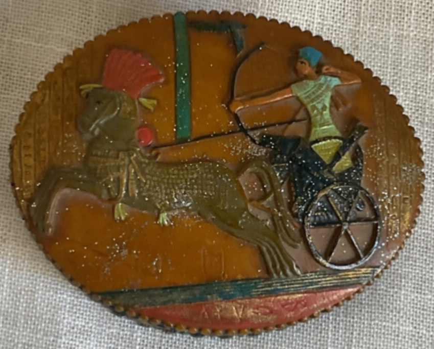 Vtg 1970s Egyptian Revival Jewelry Trinket Box Pharaoh Chariot King Tut Decor