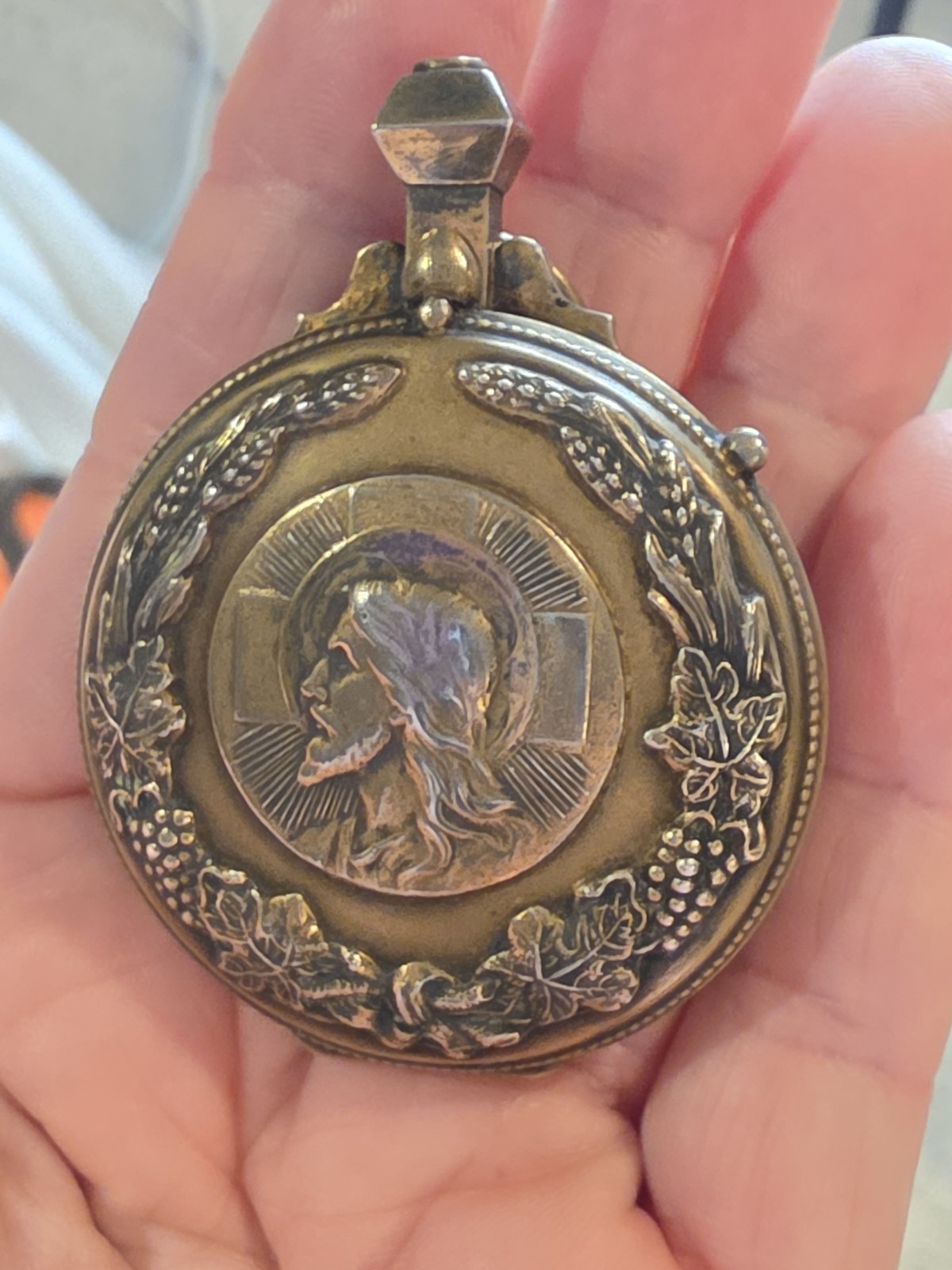 Antique Sterling Silver Church Pyx, The Sacred Heart Eucharistic Wafer