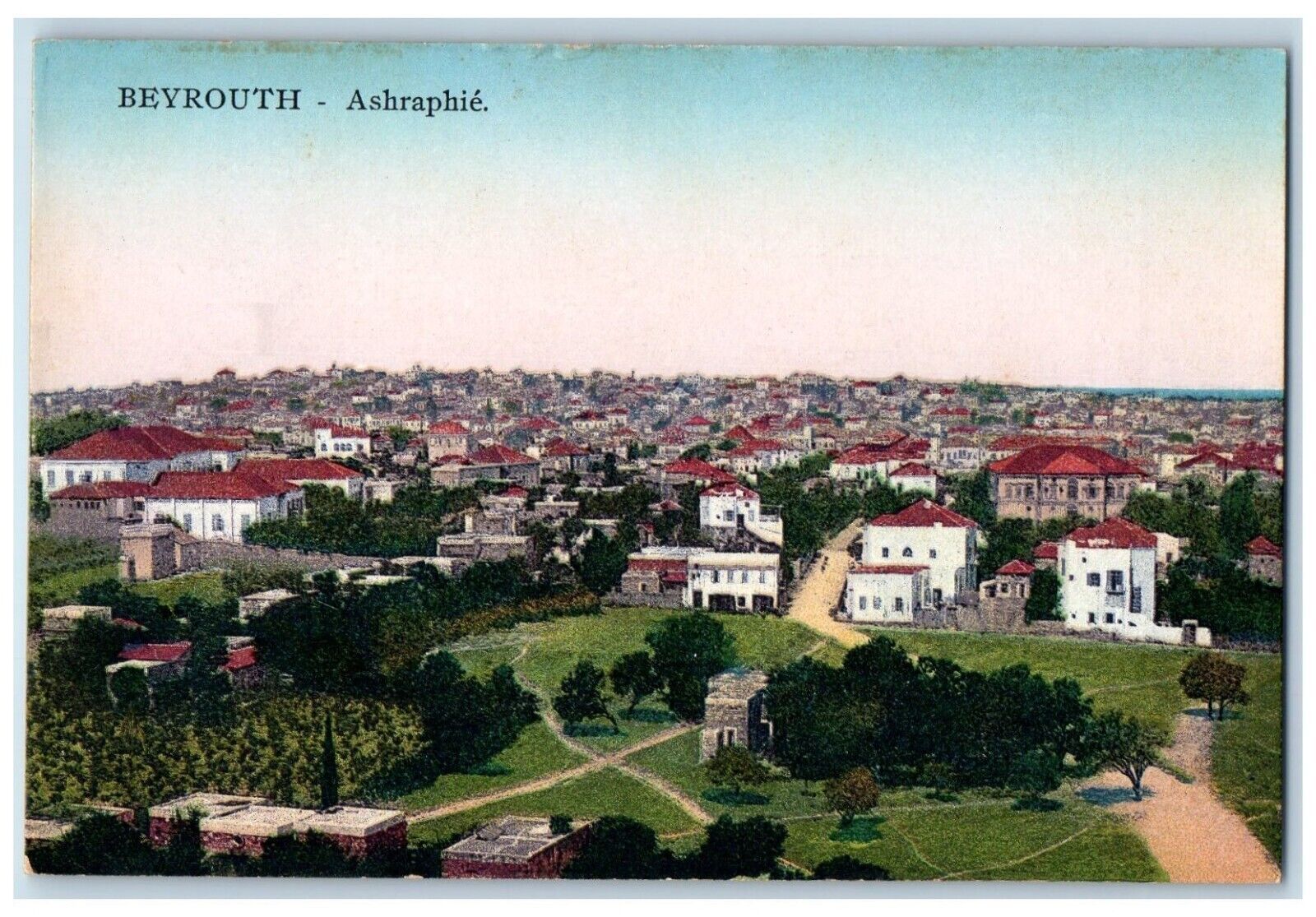 c1910's Bird's Eye View Of Beyrouth Ashraphie Lebanon Unposted Antique Postcard