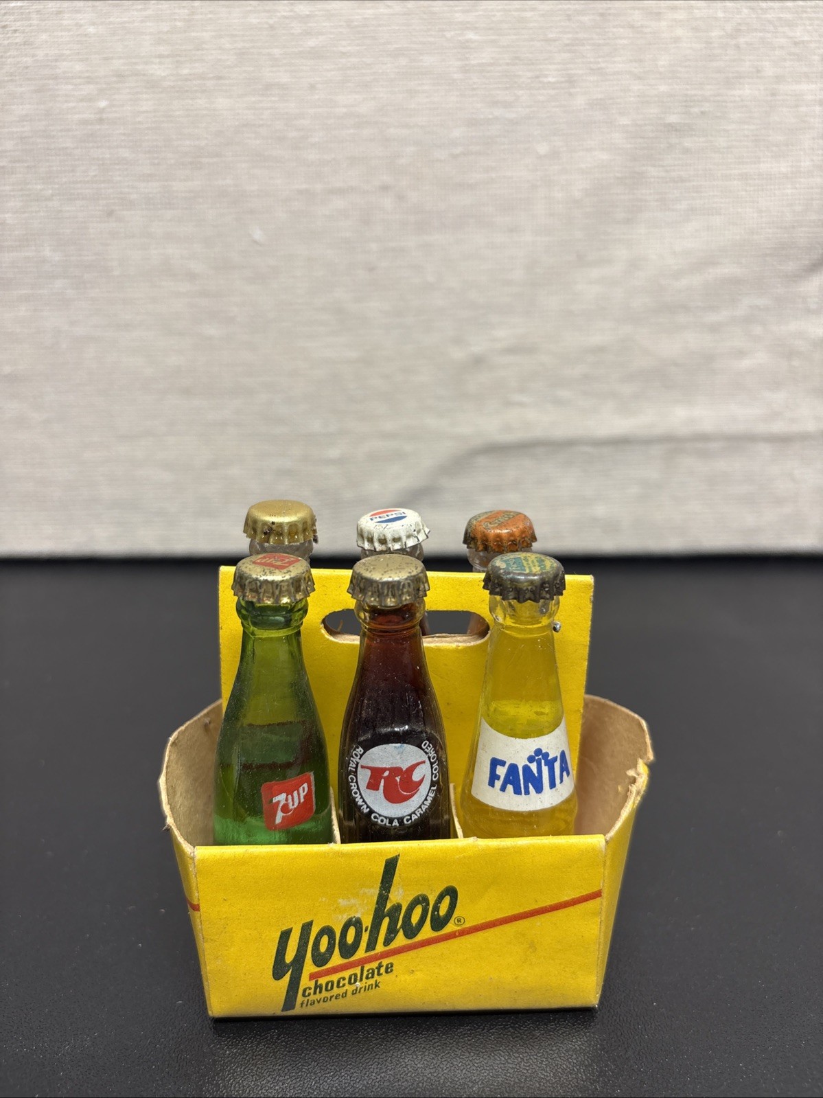 6 Vtg Miniature Yoohoo 7up Crush Pepsi TRC Fanta Glass Bottles Collectible 6 Vtg Miniature Yoohoo 7up Crush Pepsi TRC Fanta Glass Bottles Collectible