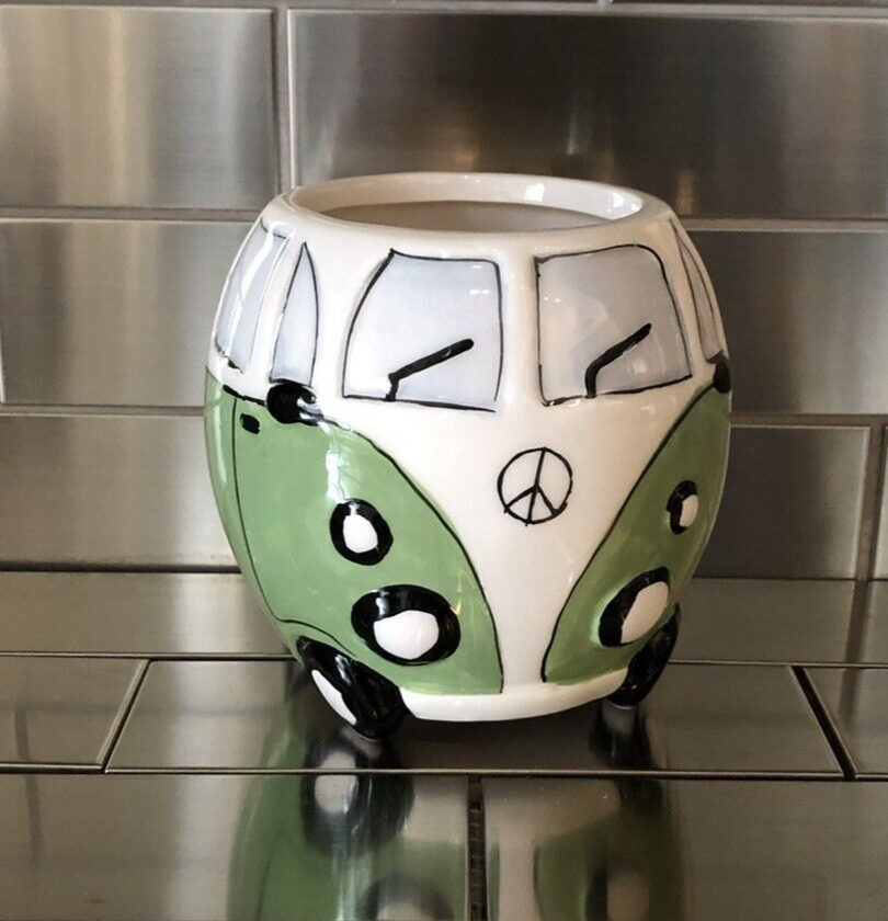 Green Ceramic Round Hippe Peace VW Bus-Van Planter