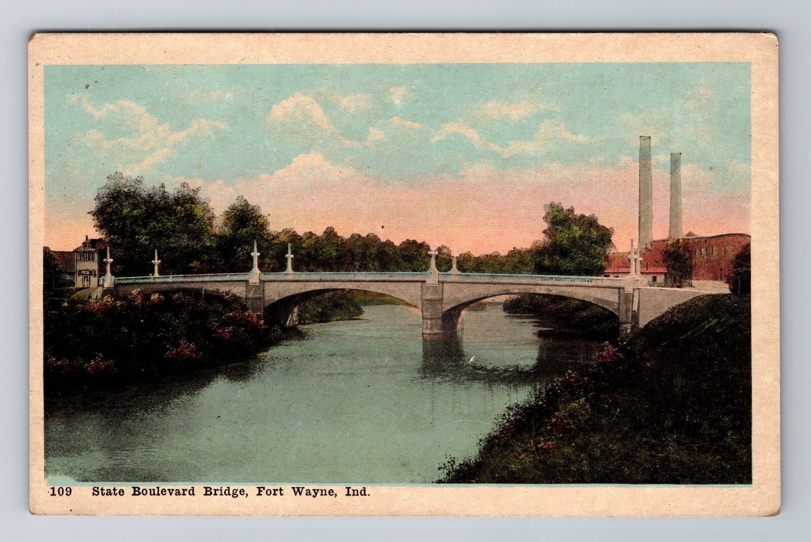 Fort Wayne IN- Indiana, State Boulevard Bridge, Antique, Vintage Postcard