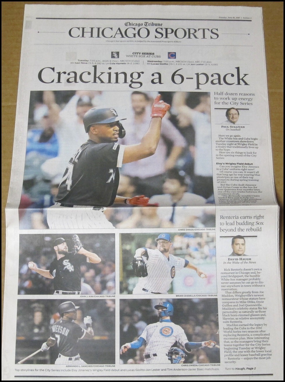 6/18/2019 Chicago Tribune Eloy Jimenez White Sox vs Cubs Bears 100 Khalil Mack