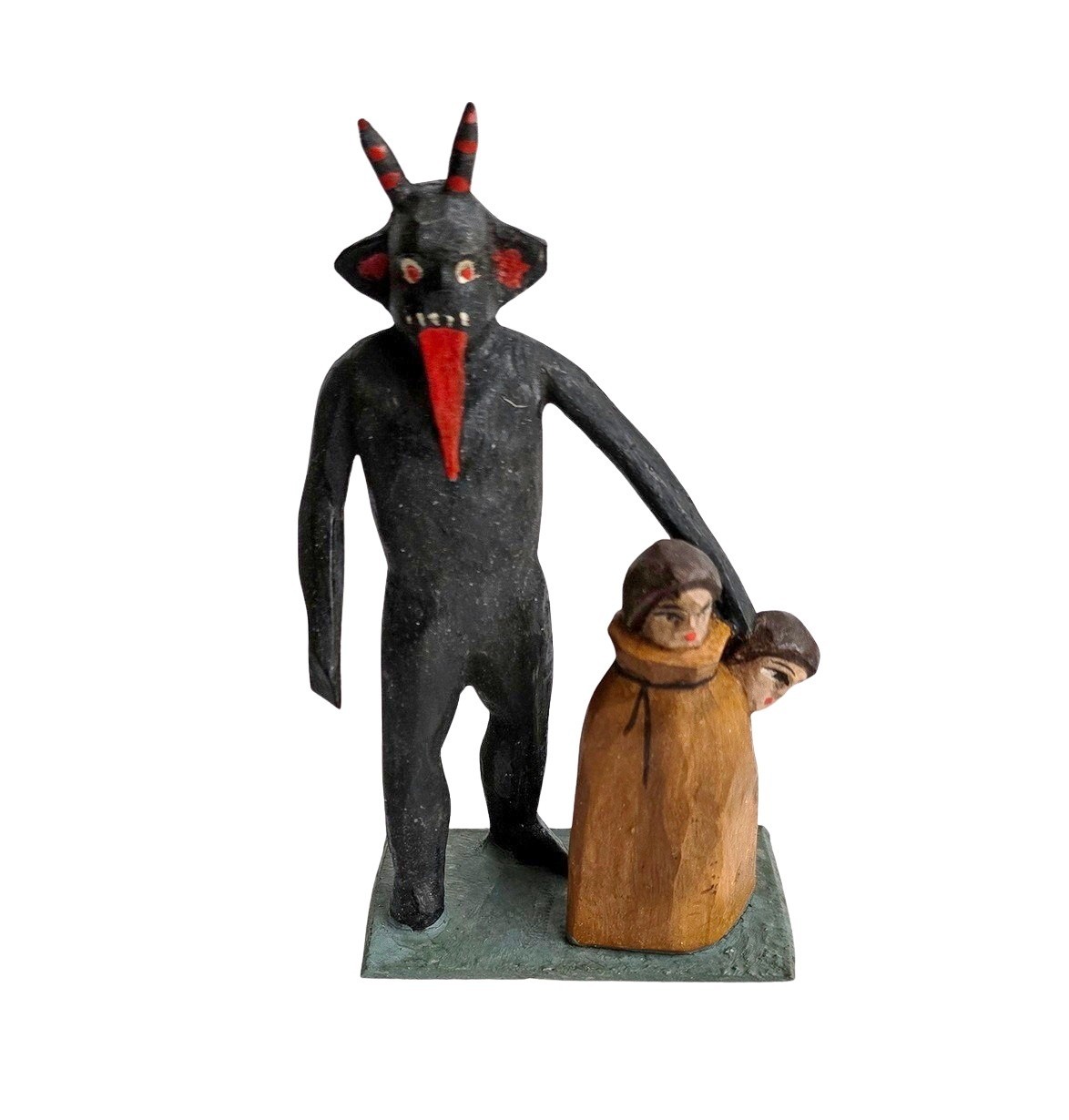 Grulicher Crib Figure, Krampus / Devil With Children In Sack, 10 Cm (# 18702)