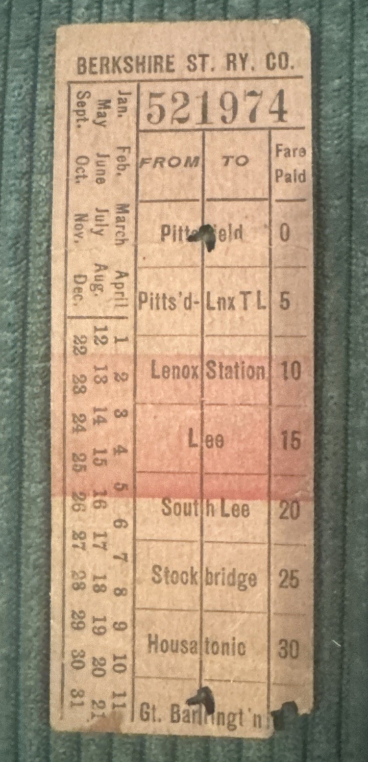 Antique Berkshire Street Railway Co Ticket - Pittsfield Mass. Great Barrington Antique Berkshire Street Railway Co Ticket - Pittsfield Mass. Great Barrington