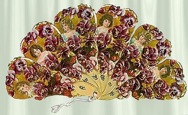Victorian, Vintage PANSY LOVING Fan Greeting Card Victorian, Vintage PANSY LOVING Fan Greeting Card