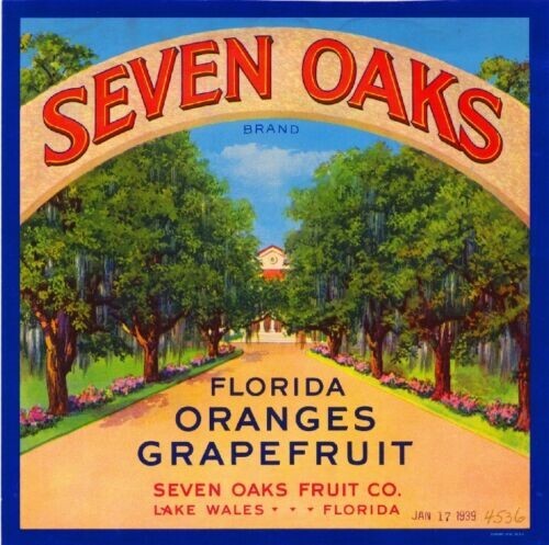 Seven Oaks Brand Oranges Lake Wales Florida Citrus Fruit Crate Label Art Print