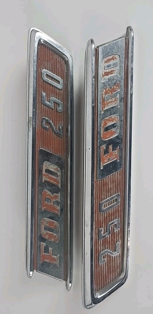 OEM 1968 1969 Ford F-250 Fender Emblems Matching Pair C7TB-16720-B C7TB-16721-B