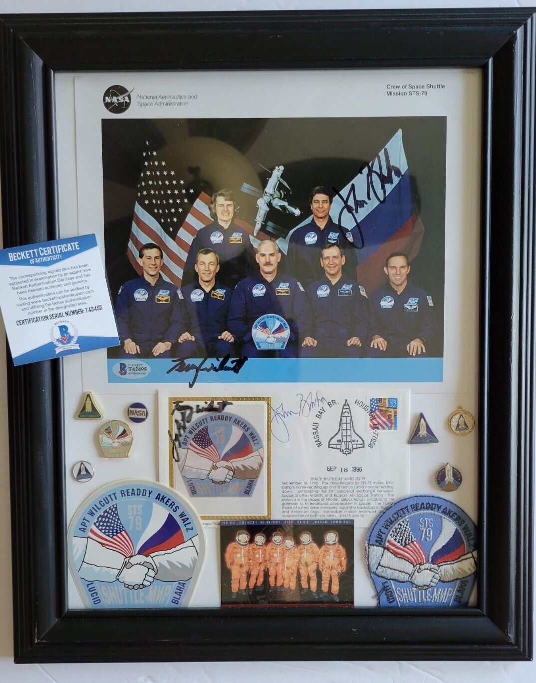STS-79 NASA Space Shuttle ATLANTIS 1996 Framed Display AUTOGRAPHED 5X's BECKETT
