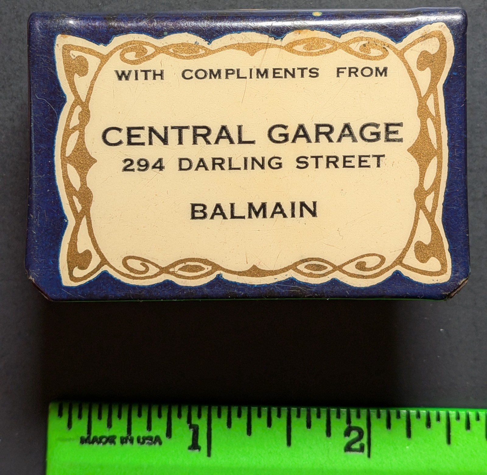Vintage 1920s Central Garage Car Auto Chevy Pontiac Celluloid Match Box Cover