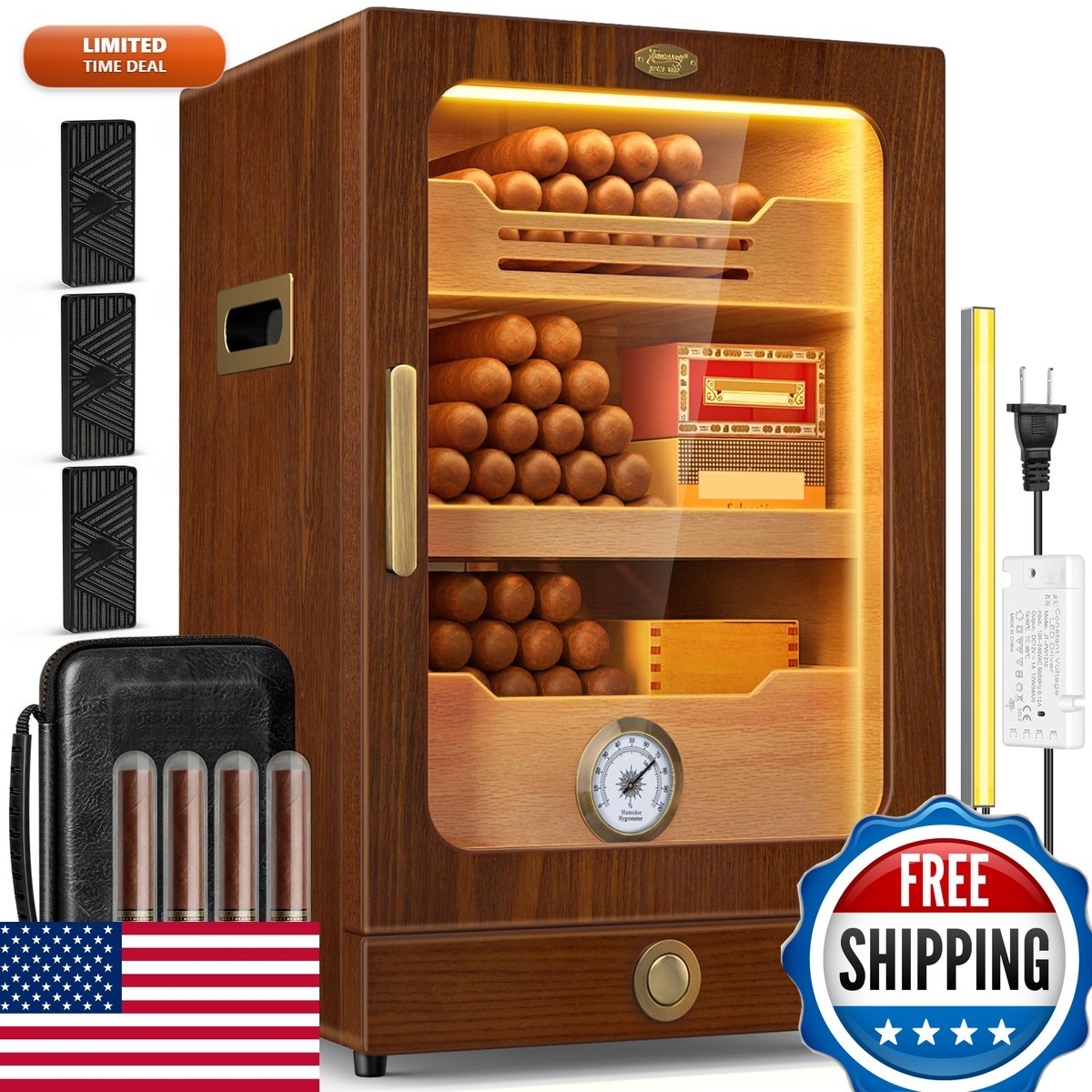 Tesonway Cigar Humidor Desktop Cabinet Spanish Cedar Shelves Hygrometer Brown Tesonway Cigar Humidor Desktop Cabinet Spanish Cedar Shelves Hygrometer Brown