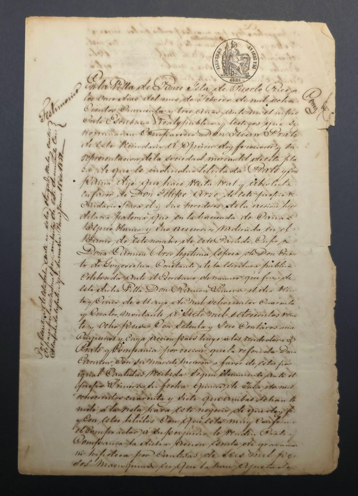 ANTIQUE SPANISH  COLONIAL DOCUMENT / PONCE PUERTO RICO  1853