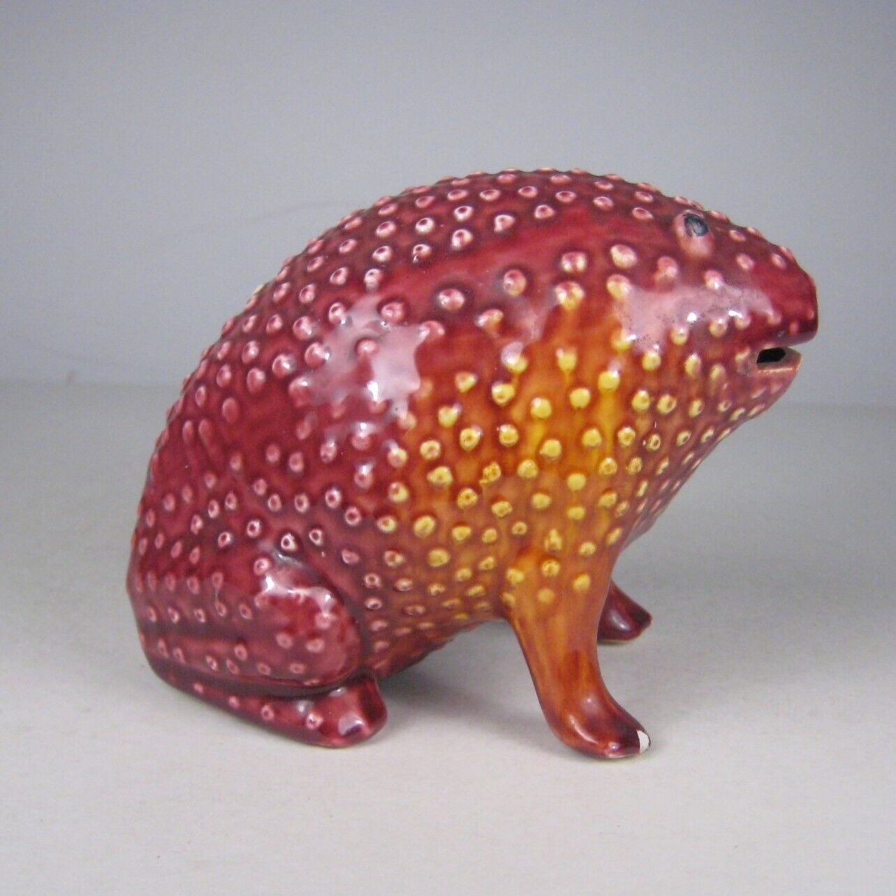Tiffany Glazed Ceramic Toad Frog Sculpture Vintage Figurine Portugal Bank CHIP