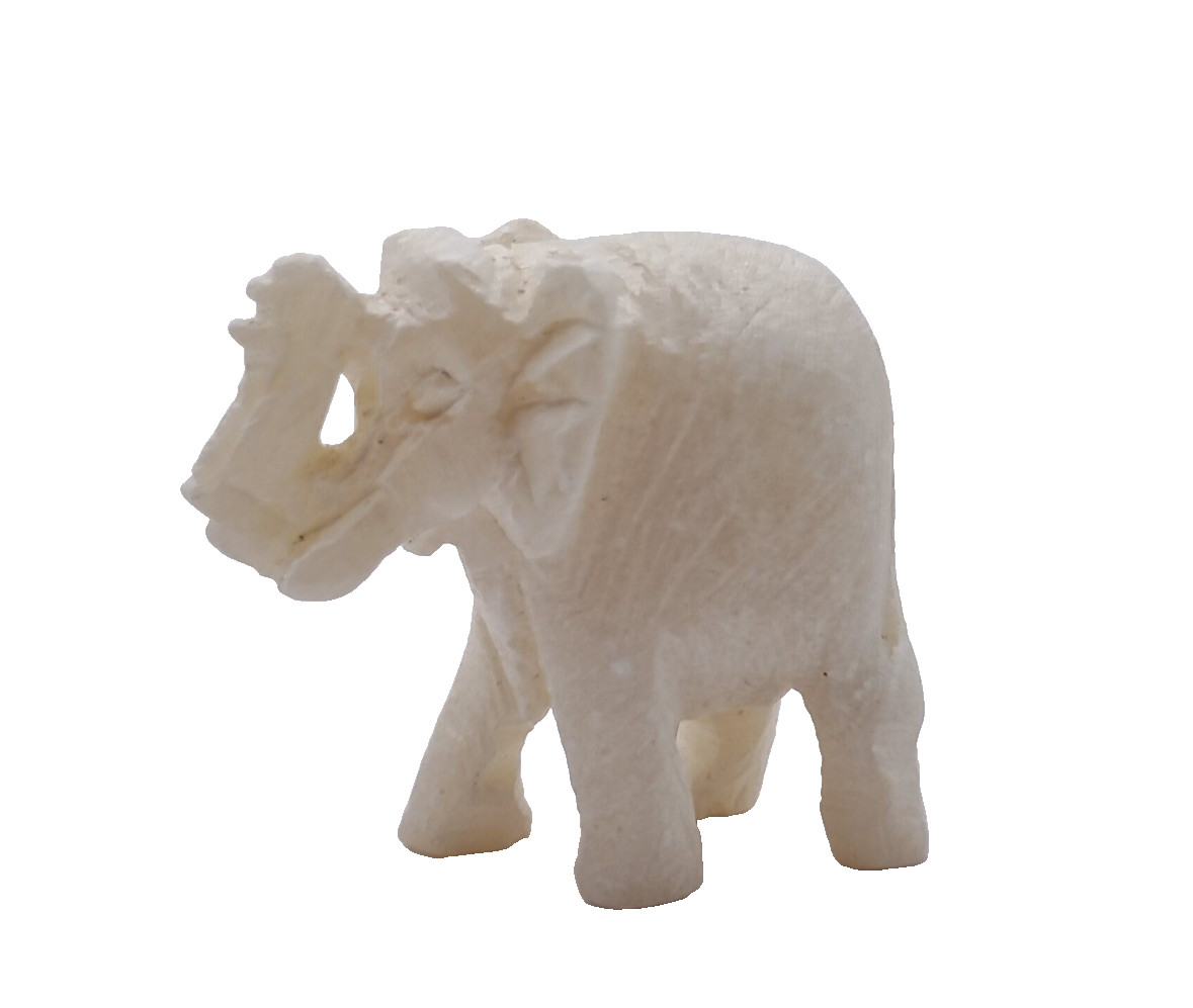 Vintage Hand Carved Alabaster Stone White Miniature Elephant Statue Figurine Art