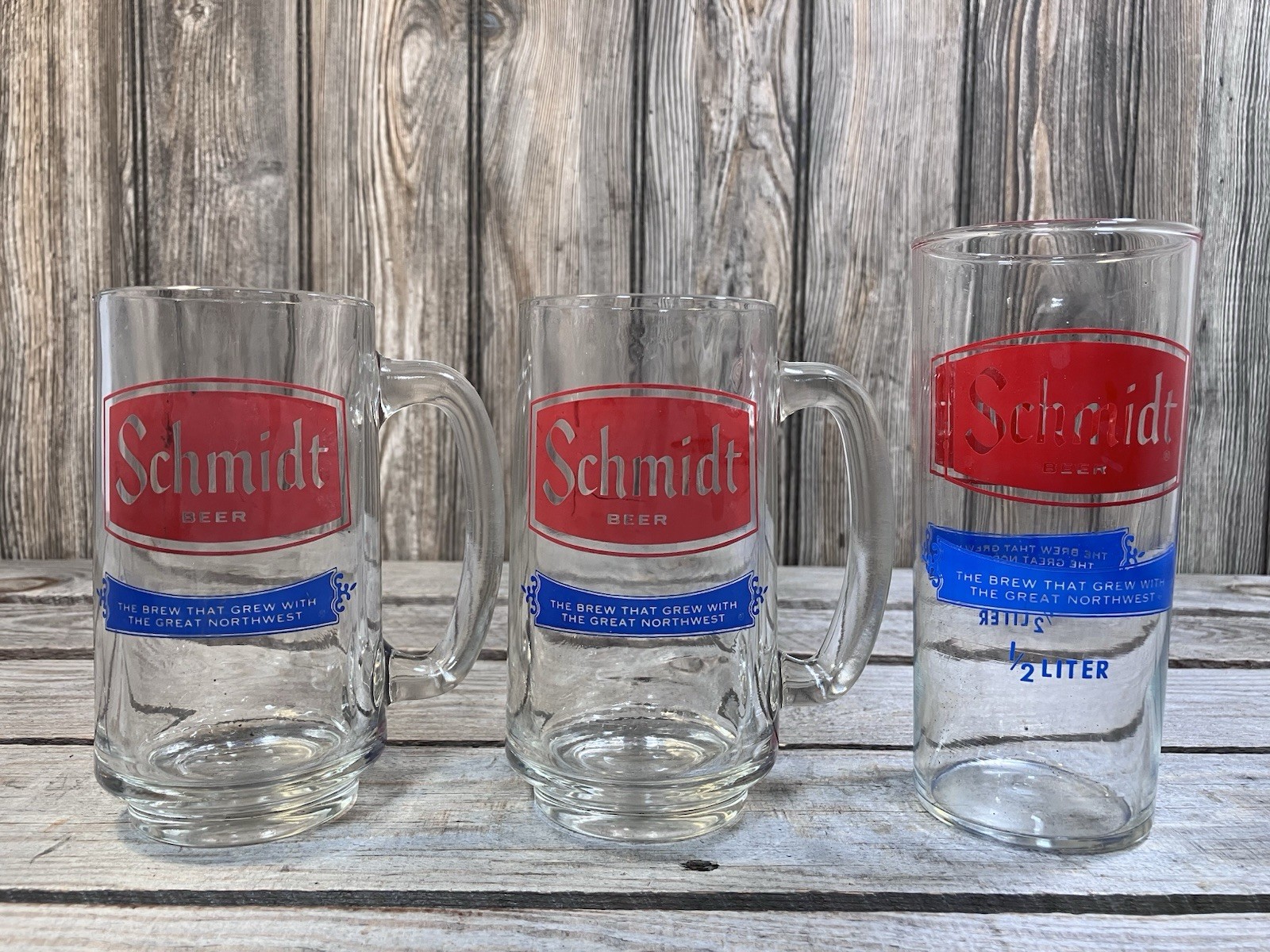 3 Vintage SCHMIDT BEER Glasses - 2 MUGS and 1 Half Liter, Nice