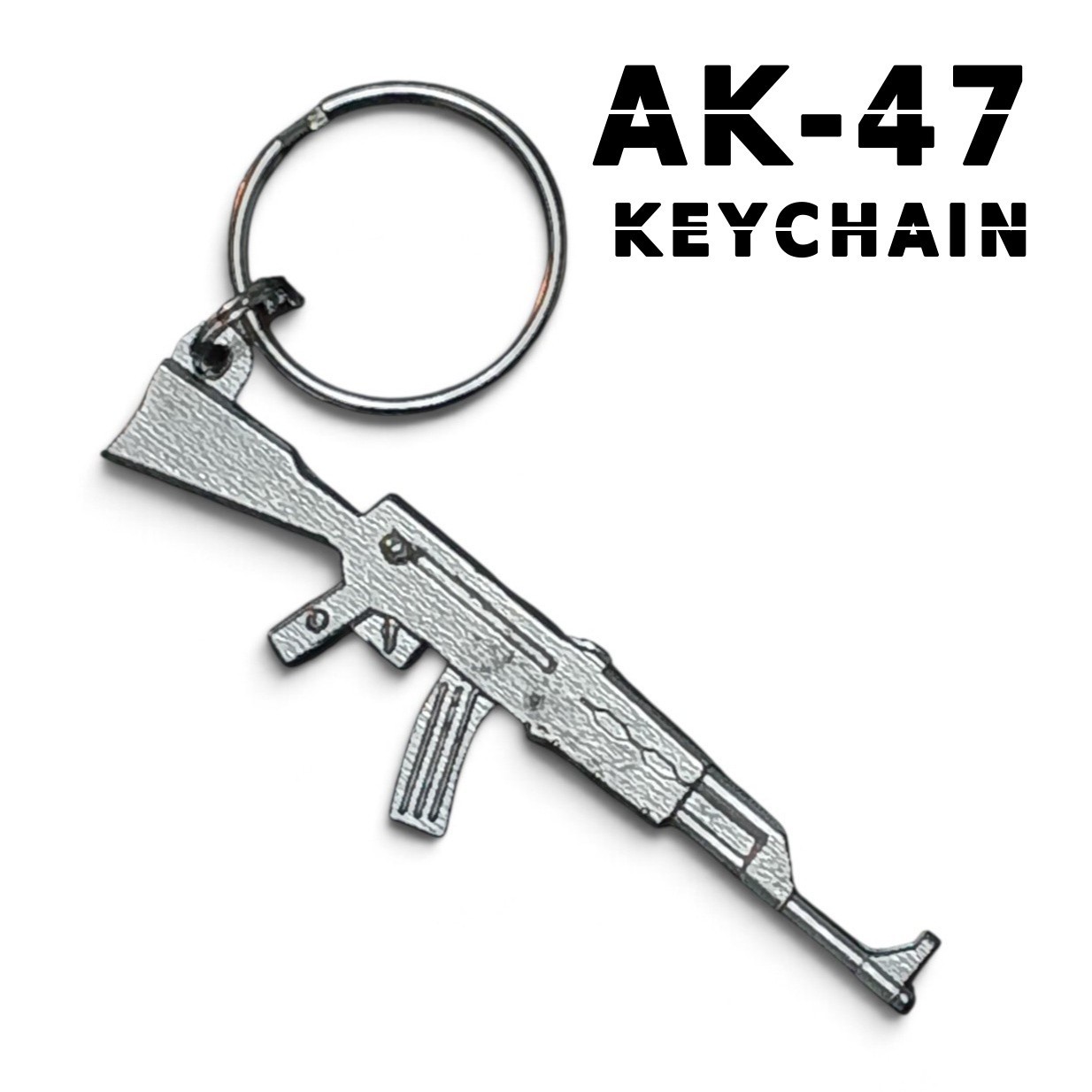 Handmade Pewter AK-47 Keychain - 2” Hand Cast Metal Gun Keyring USA MADE