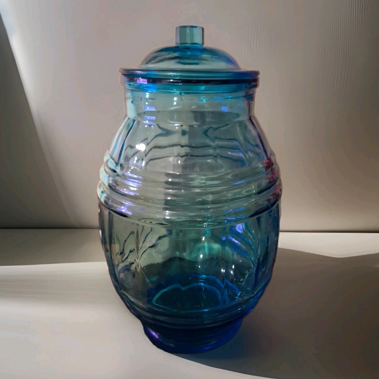 Vintage Large Blue Glass Pickle Jar Beehive Keg Barrel Style 12 Vintage Large Blue Glass Pickle Jar Beehive Keg Barrel Style 12
