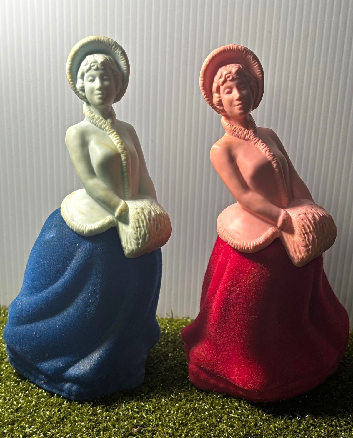 Vintage Avon Skaters Waltz Charisma Cologne Bottles Pair Red Blue Flocked