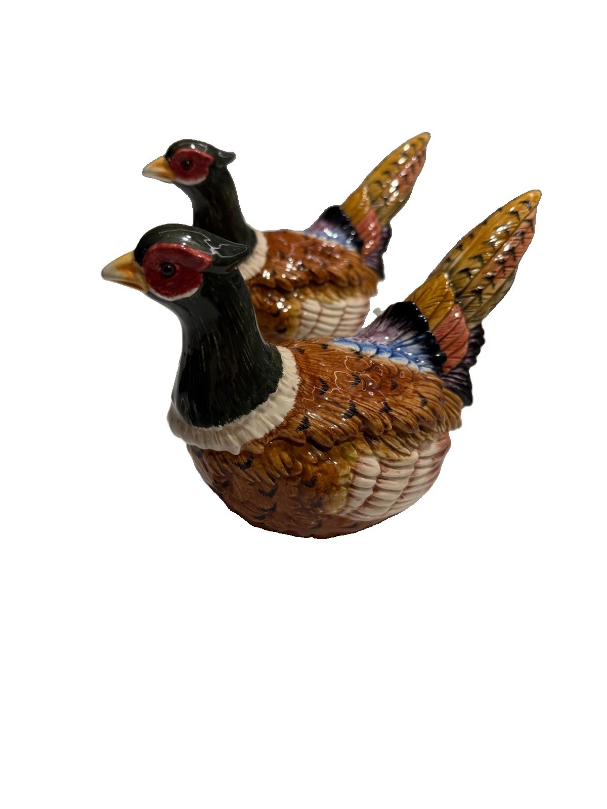 Vintage Fitz & Floyd Pheasant Covered Dishes Boxes Ceramic Bird Pair 8” Set of 2