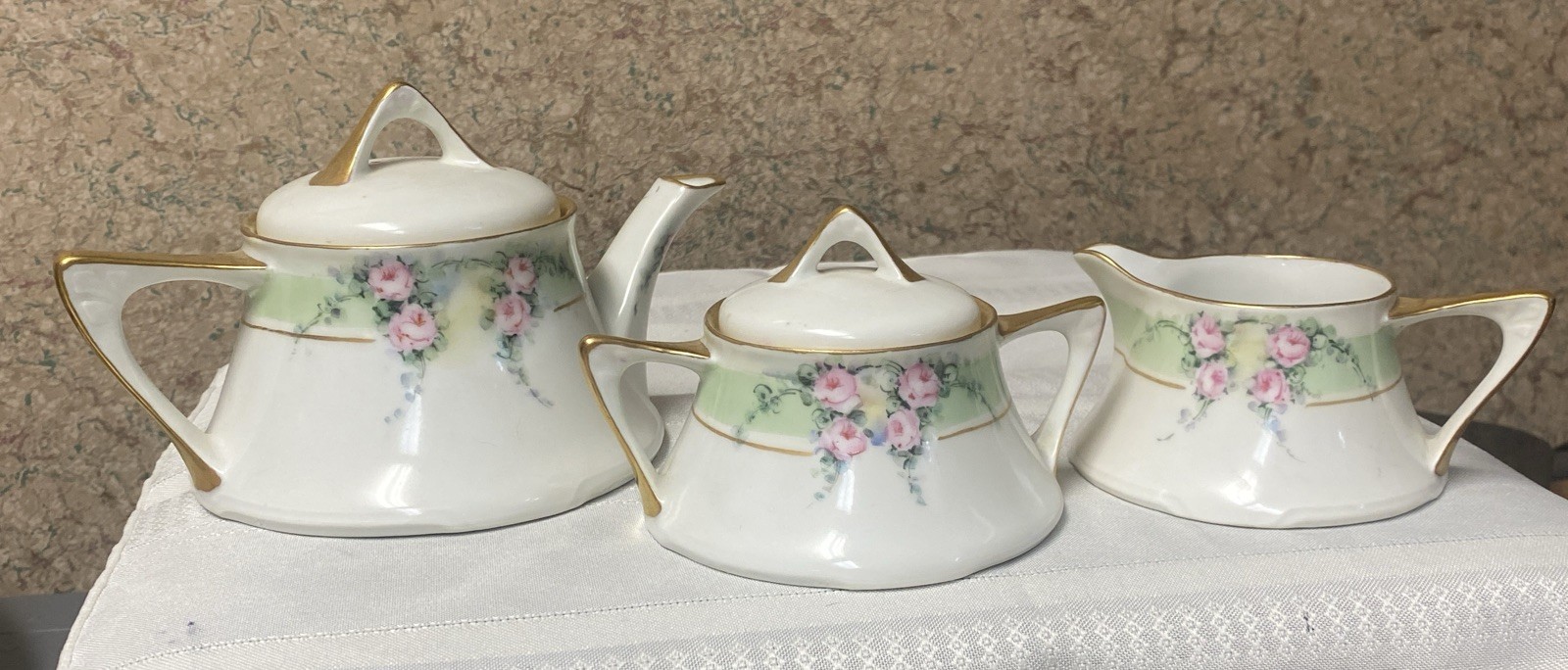 Antique Z.S. & Co. Bavaria Porcelain Cream & Sugar Set with teapot