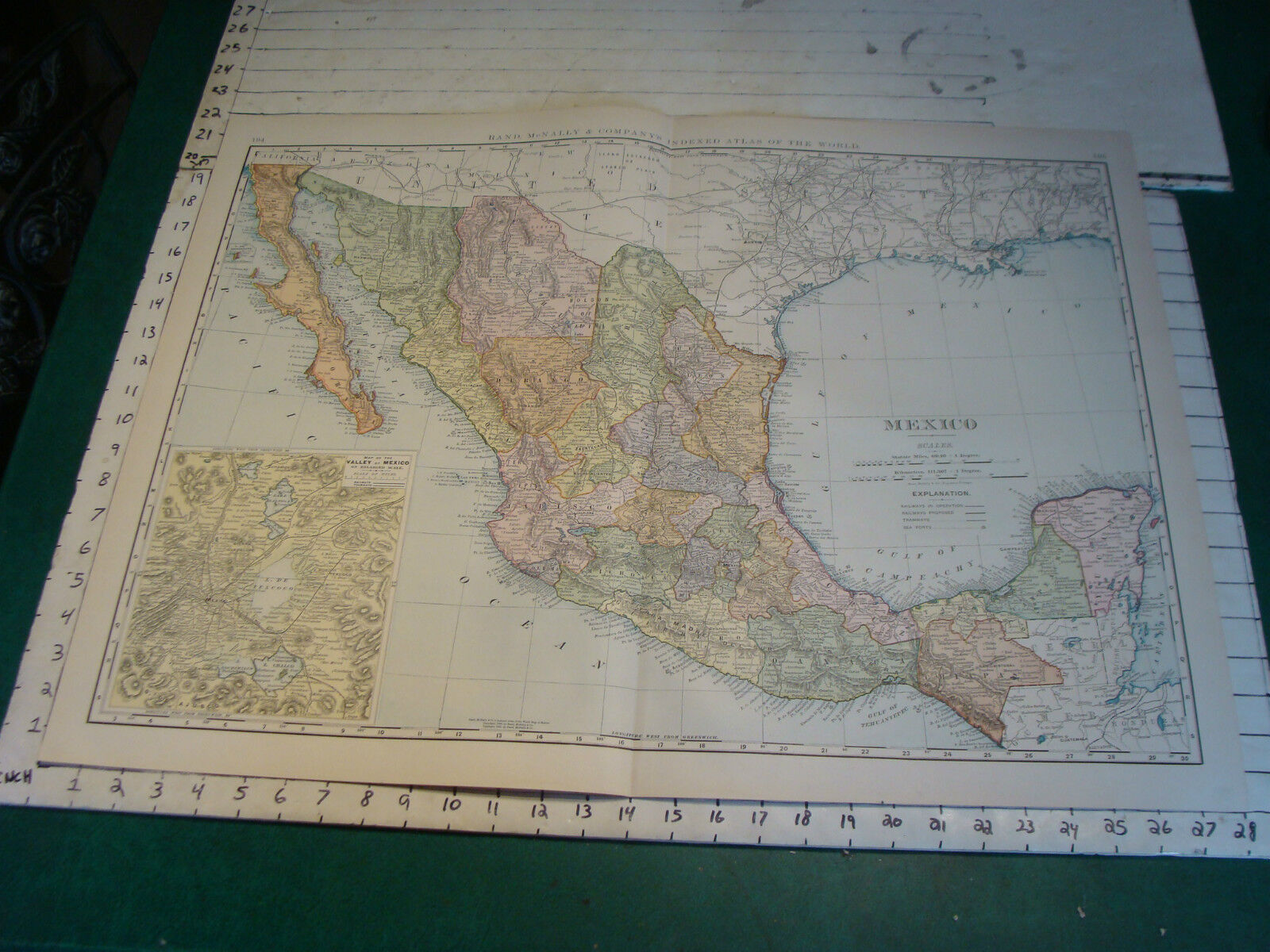 Vintage Original 1898 Rand McNally Map:  MEXICO, 28 x 21\