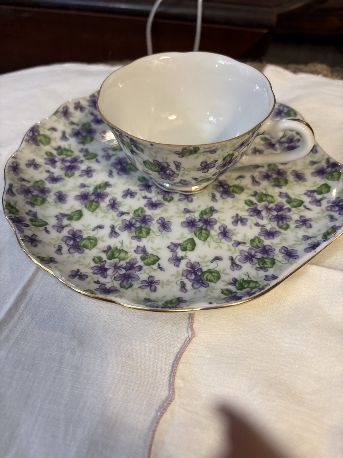 Lefton Violet Chintz Cup & Saucer 6359648