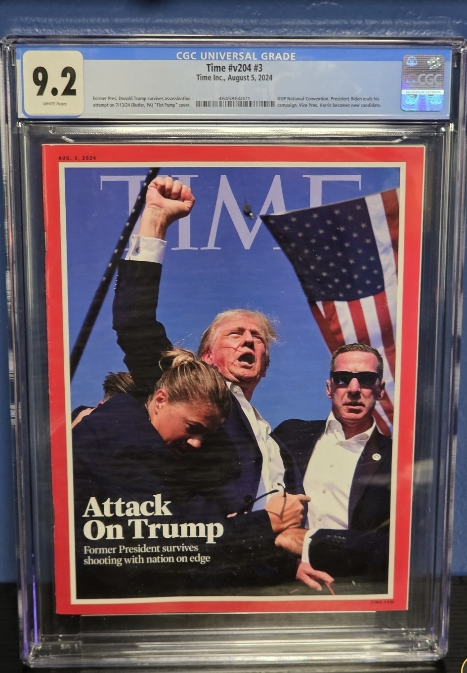 Donald Trump President 2024 TIME MAGAZINE Attack On Trump Cover Graded CGC 9.2