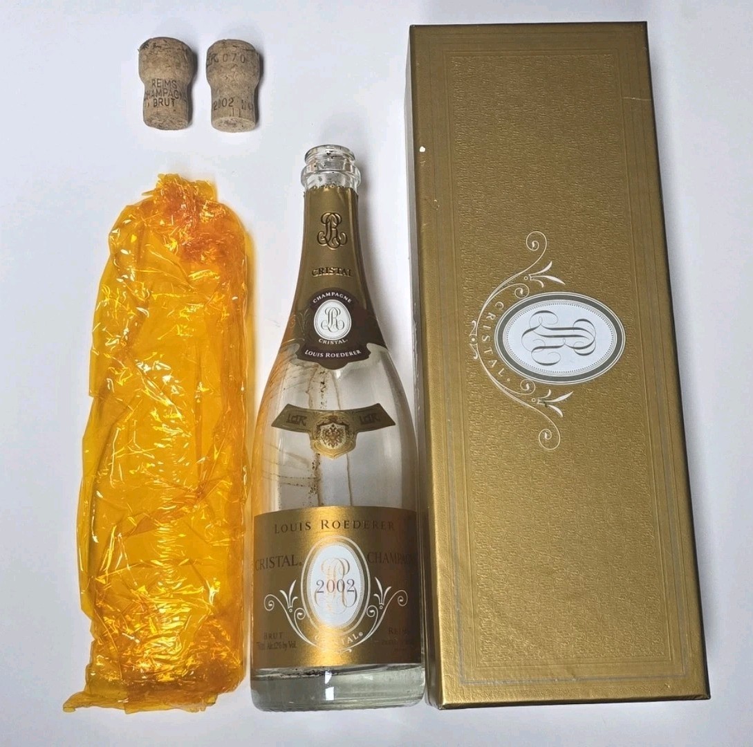Vintage Cristal Louis Roederer 2002 Empty Champagne Bottle, Box & Corks Vintage Cristal Louis Roederer 2002 Empty Champagne Bottle, Box & Corks