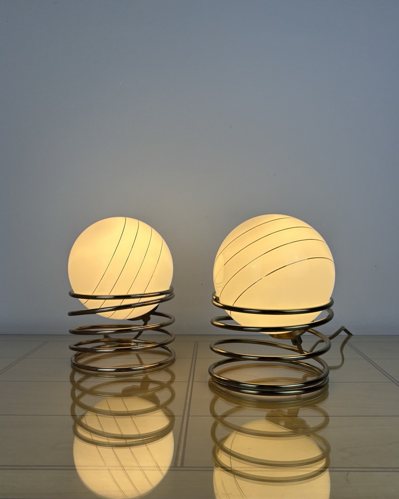 Pair Vintage Table Lamps Massive Belgium 1970s Mid Century Space Age Pop Art