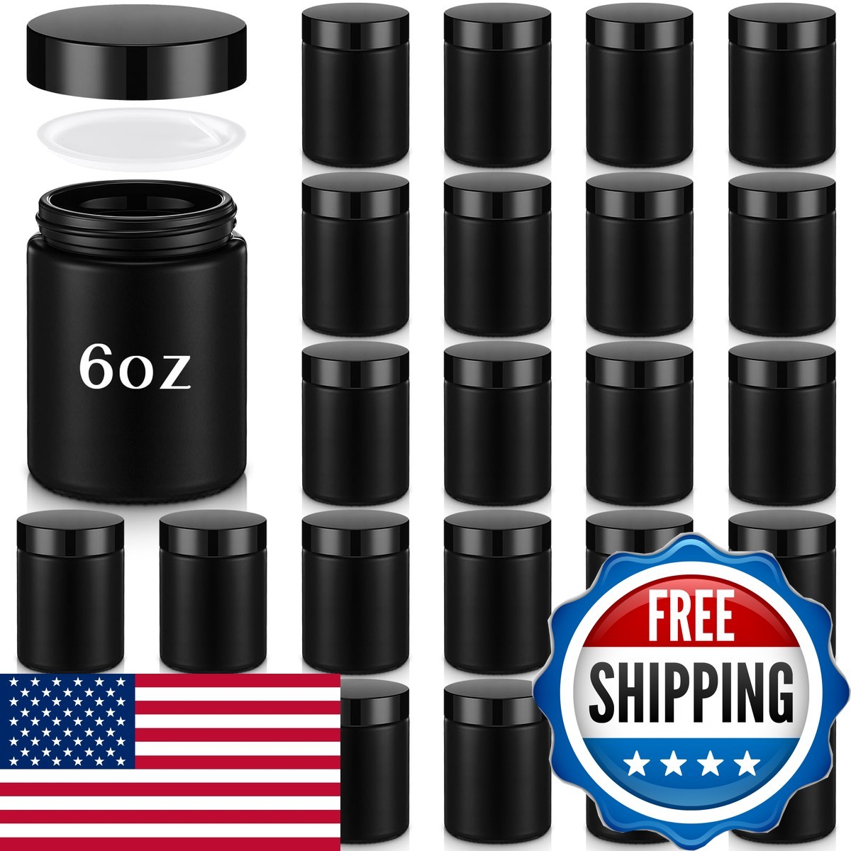 Domensi 24 Pcs Bulk 6oz Glass Jars Lids Leakproof Round Airtight Empty Cosmetic