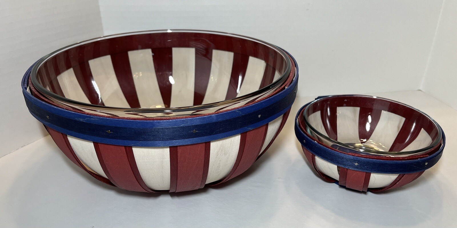 Longaberger 2012 American Stripes Large & Small Bowl Basket & Bowl Set