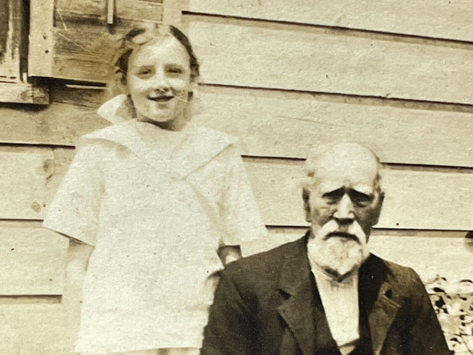 UG Photograph Girl Smiling With Old Man Grandfather 1910-20\'s